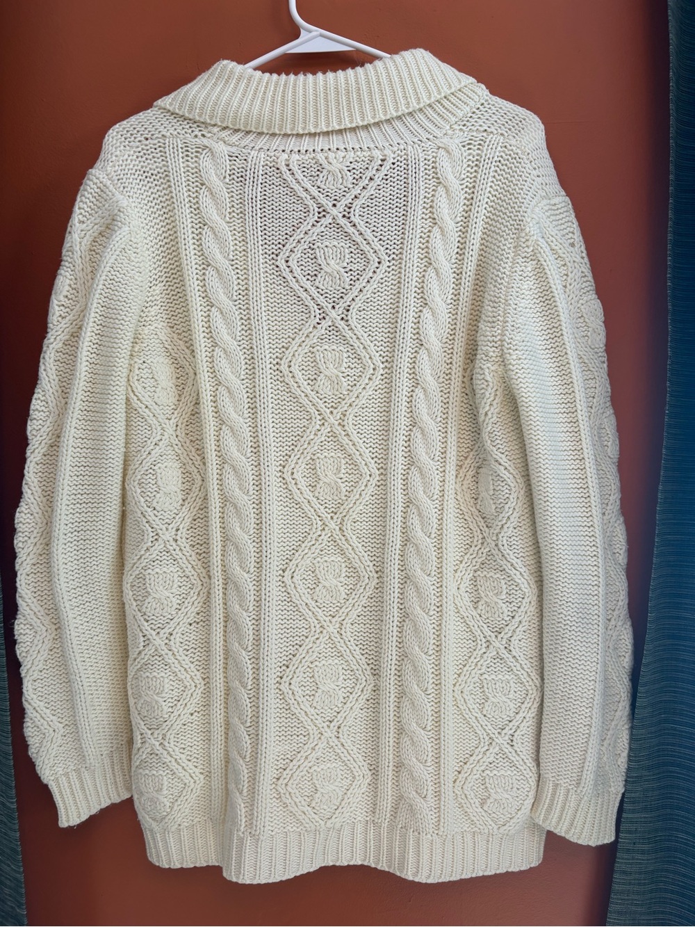 Cream Cable Knit Shawl Collar Cardigan Sweater - Picture 2 of 2